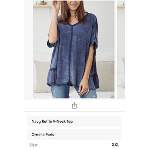 Navy V-Neck ruffle-hem top, Ornella Paris, 100% Cotton, XXL